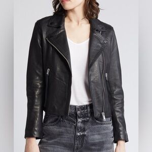 AllSaints Dalby Leather Biker Jacket Black Size 4 NWT